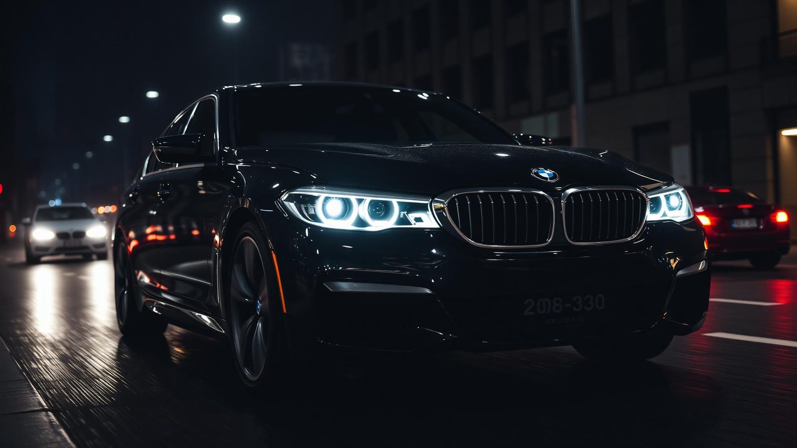 BMW with premium headlights at night in Durban